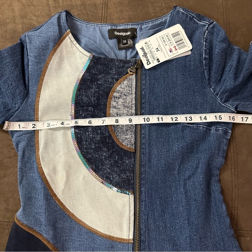 NWT Desigual Blue Denim Short Sleeve Mini Jean Dress Size 34 US 4 - Picture 12 of 16